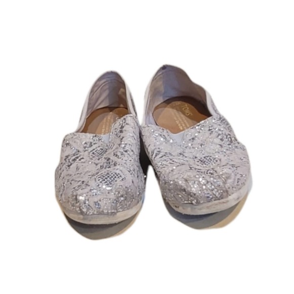 Toms Silver Floral Lace Sequin Flats Size 7 - Picture 5 of 8